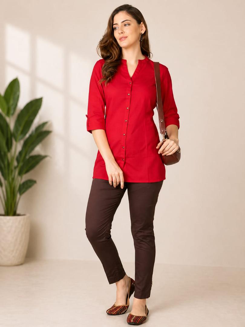 MUSTAKIN CREATION Cotton kurti. febrik leon cotton (Pack of 1) only kurti (Red)