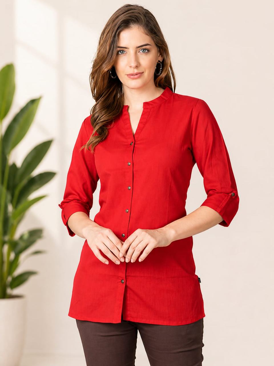 MUSTAKIN CREATION Cotton kurti. febrik leon cotton (Pack of 1) only kurti (Red)