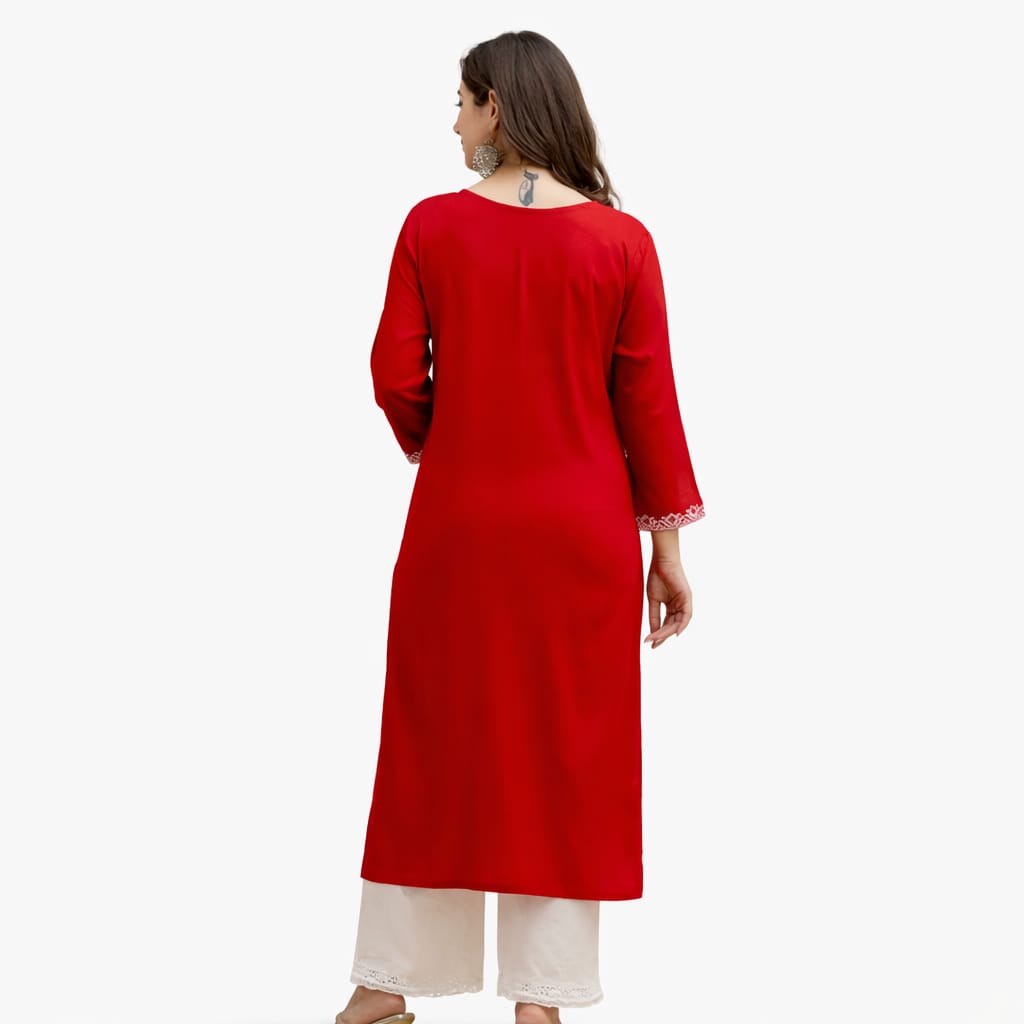 MUSTAKIN CREATION Cotton kurti. febrik leon cotton (Pack of 1) only kurti (Red)