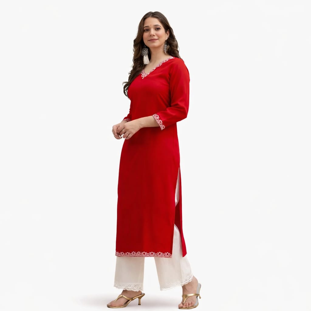 MUSTAKIN CREATION Cotton kurti. febrik leon cotton (Pack of 1) only kurti (Red)