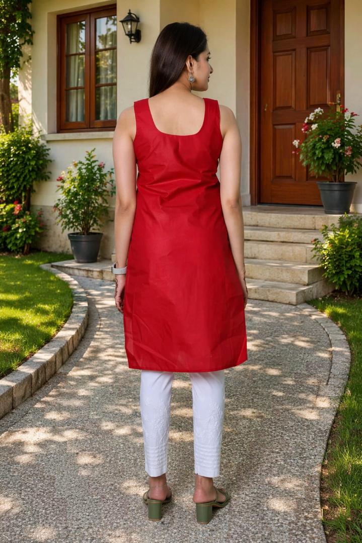 MUSTAKIN CREATION Cotton kurti. febrik leon cotton (Pack of 1) only kurti (Red)