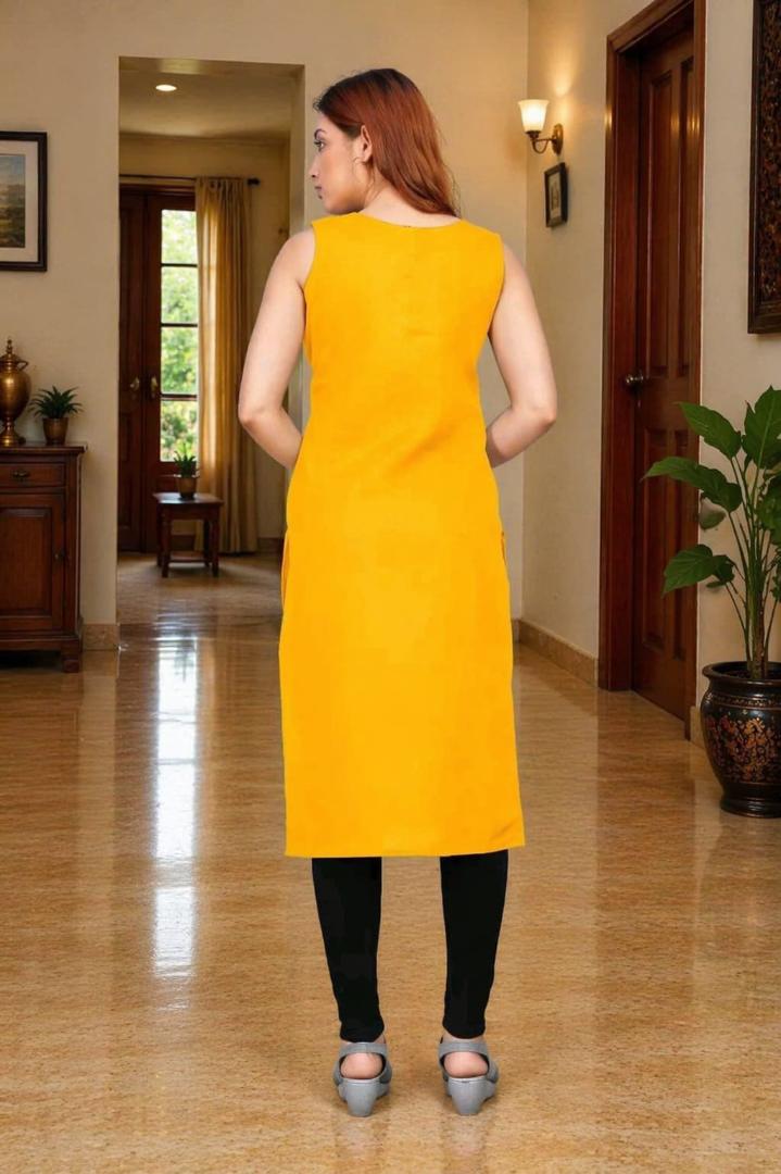 MUSTAKIN CREATION Cotton kurti. febrik leon cotton (Pack of 1) only kurti (Yellow)
