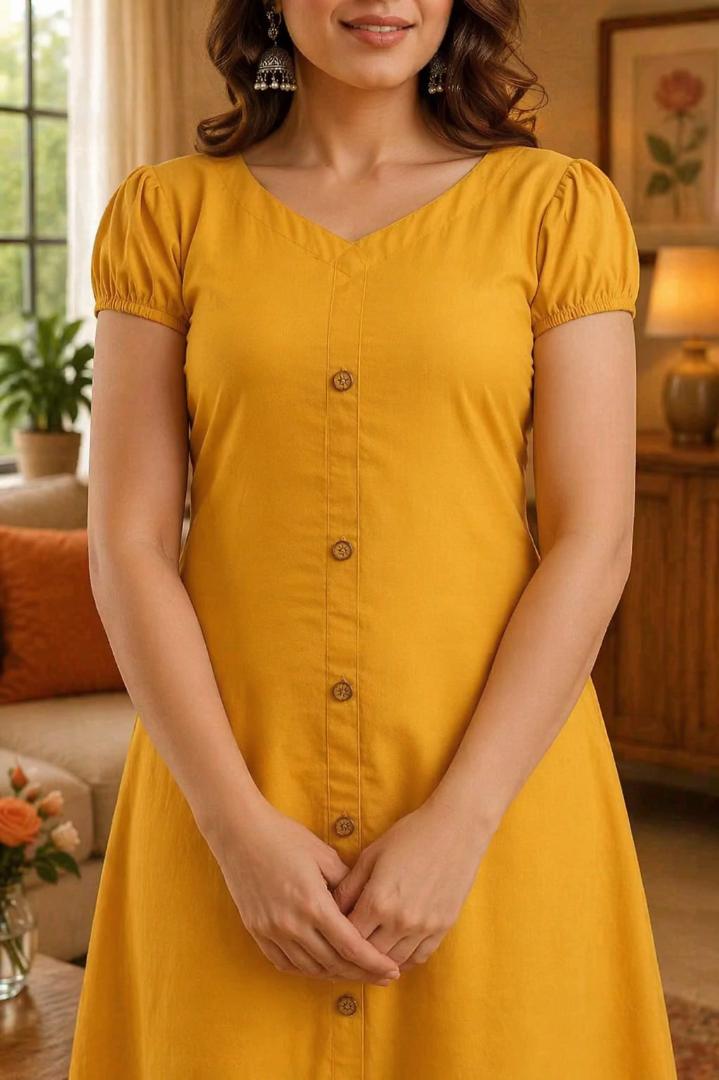 MUSTAKIN CREATION Cotton kurti. febrik leon cotton (Pack of 1) only kurti (Yellow)