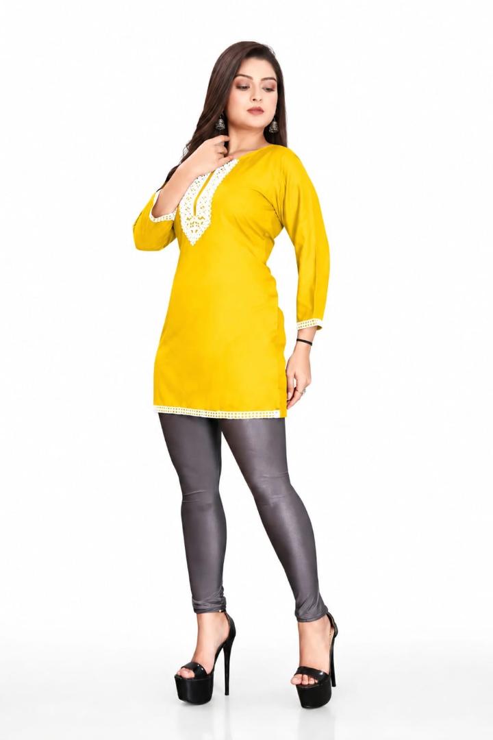 MUSTAKIN CREATION Cotton kurti. febrik leon cotton (Pack of 1) only kurti (Yellow)