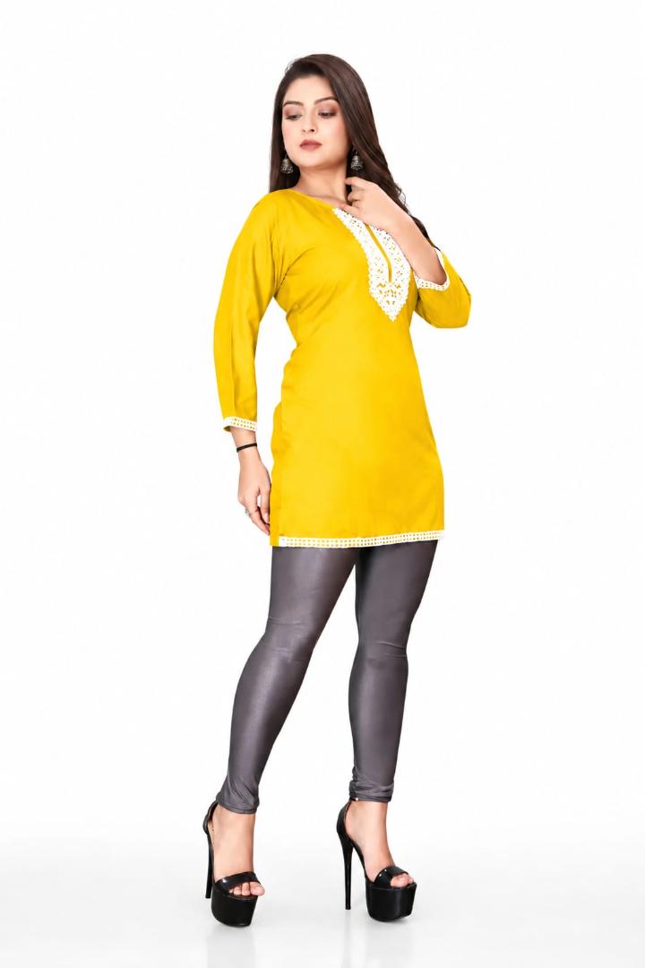 MUSTAKIN CREATION Cotton kurti. febrik leon cotton (Pack of 1) only kurti (Yellow)