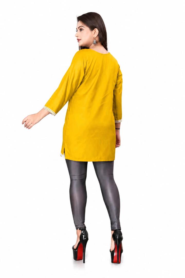 MUSTAKIN CREATION Cotton kurti. febrik leon cotton (Pack of 1) only kurti (Yellow)