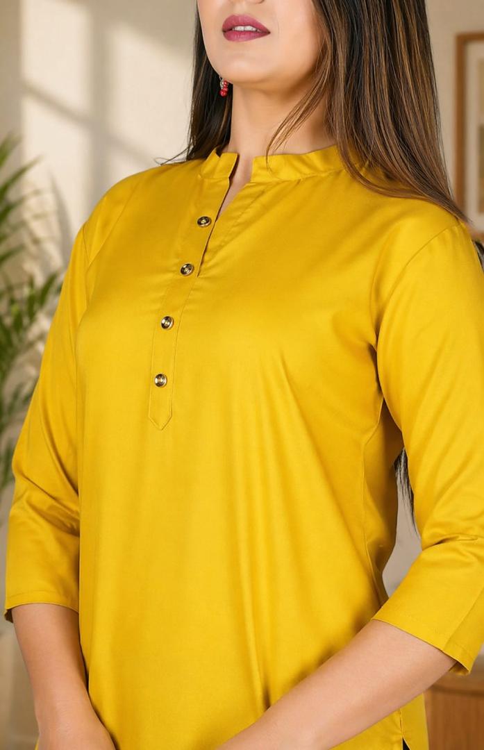 MUSTAKIN CREATION Cotton kurti. febrik leon cotton (Pack of 1) only kurti (Yellow)