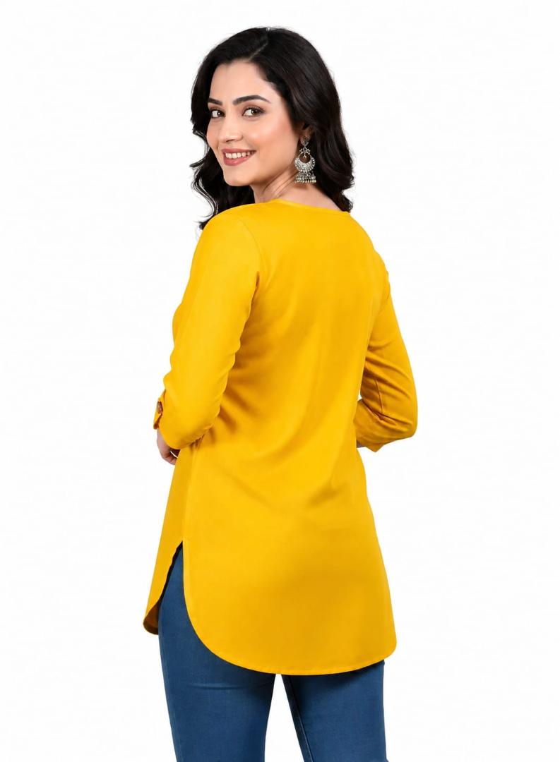 MUSTAKIN CREATION Cotton kurti. febrik leon cotton (Pack of 1) only kurti (Yellow)