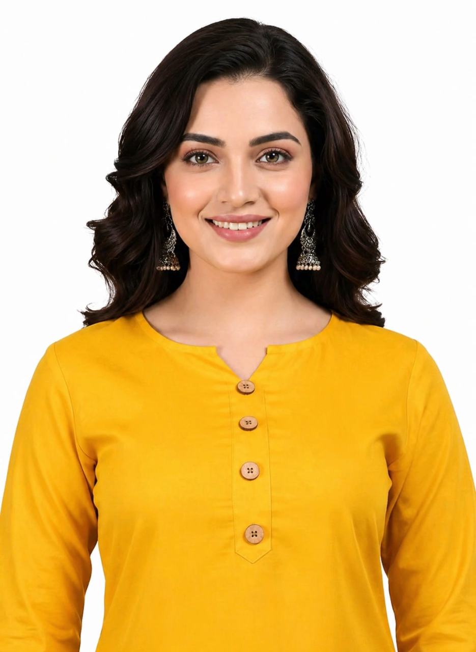 MUSTAKIN CREATION Cotton kurti. febrik leon cotton (Pack of 1) only kurti (Yellow)