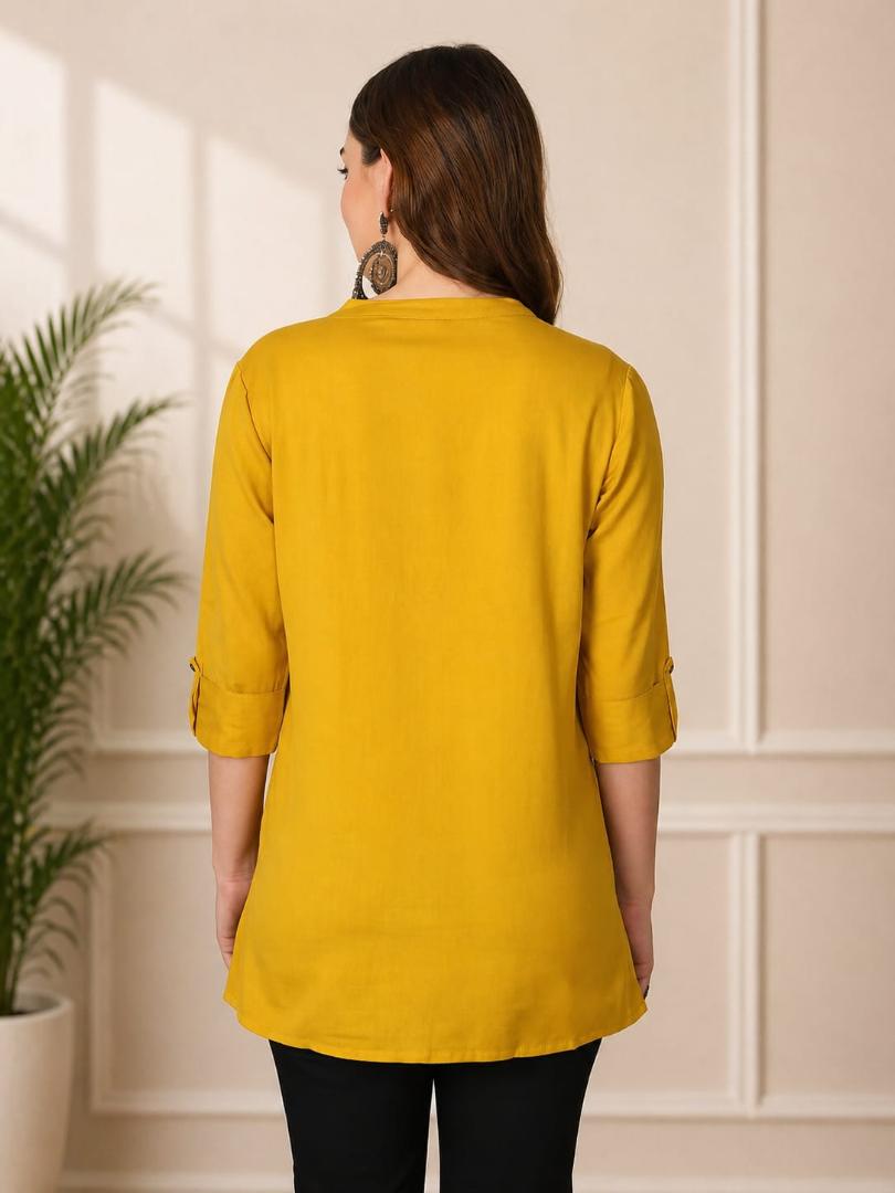 MUSTAKIN CREATION Cotton kurti. febrik leon cotton (Pack of 1) only kurti (Yellow)