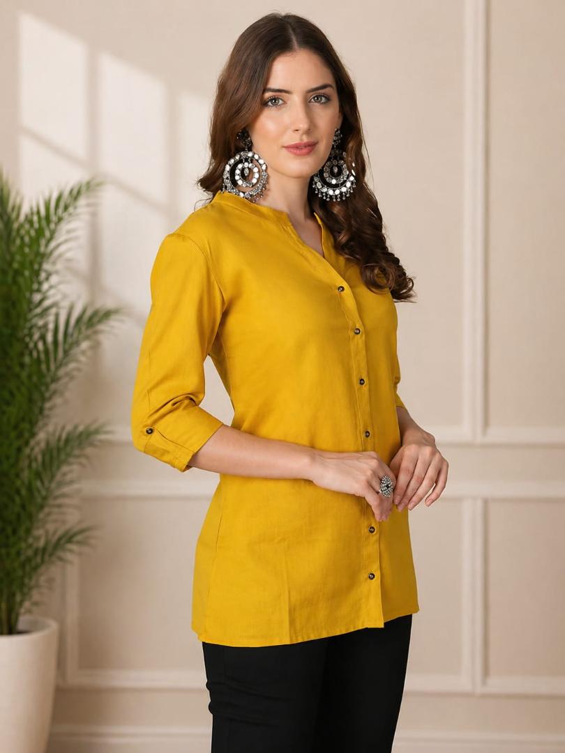 MUSTAKIN CREATION Cotton kurti. febrik leon cotton (Pack of 1) only kurti (Yellow)