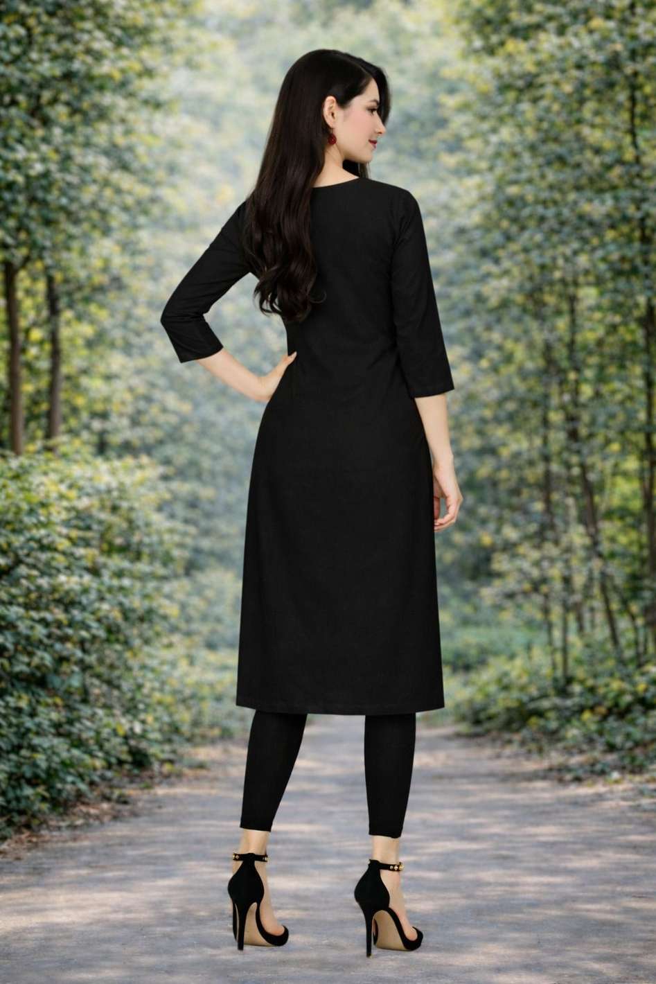 MUSTAKIN CREATION Women Solid Pure Cotton Straight Kurta (Black)
