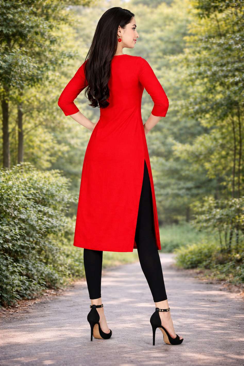 MUSTAKIN CREATION Women Solid Pure Cotton Straight Kurta (Red)
