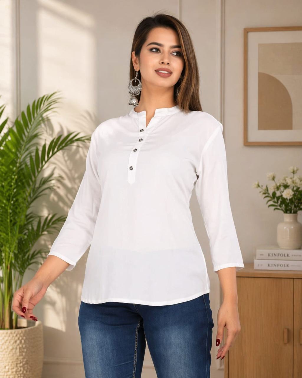 MUSTAKIN CREATION Women Solid Pure Cotton Straight Kurta (White)