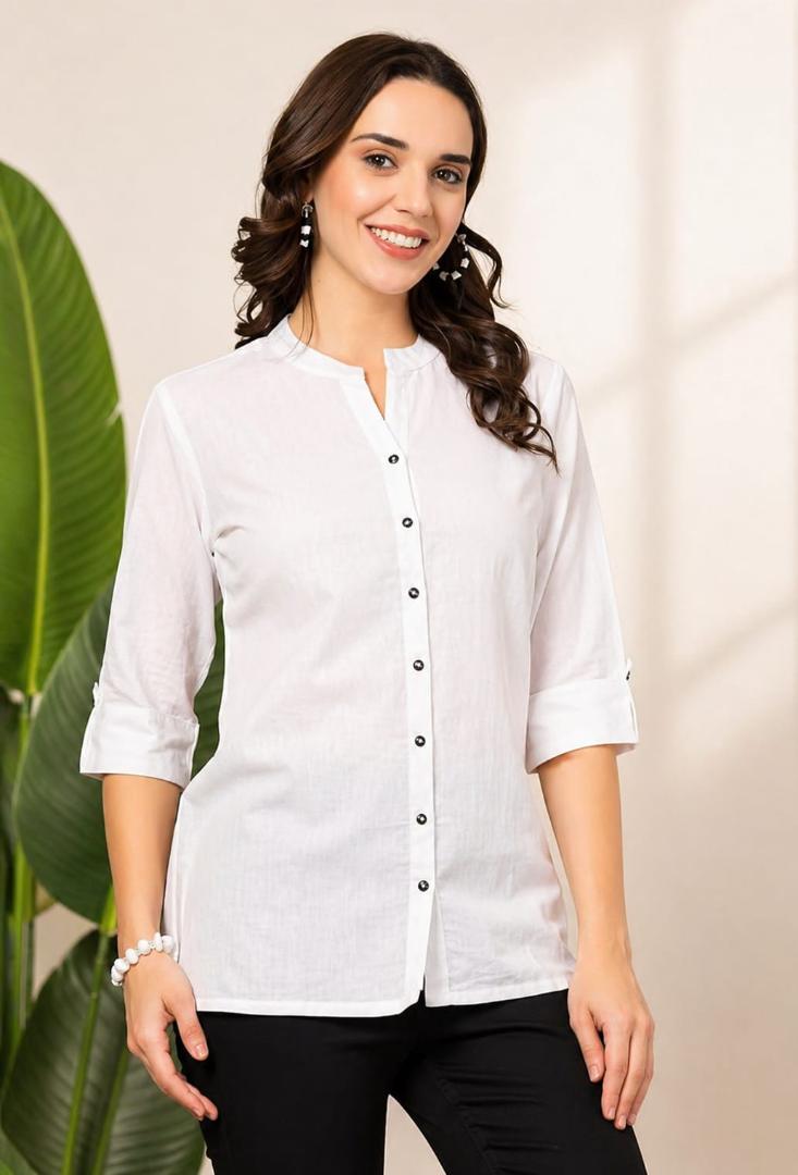 MUSTAKIN CREATION Women Solid Pure Cotton Straight Kurta (White)