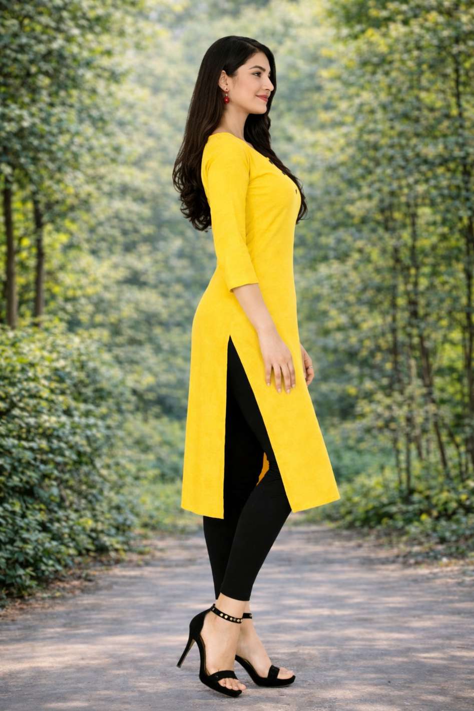 MUSTAKIN CREATION Women Solid Pure Cotton Straight Kurta (Yellow)
