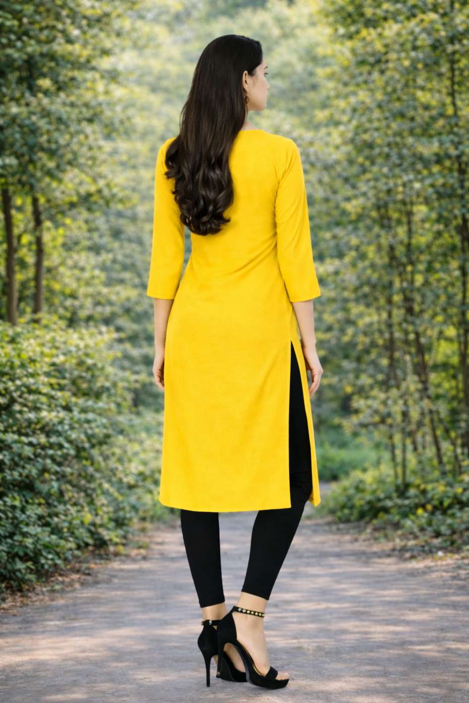 MUSTAKIN CREATION Women Solid Pure Cotton Straight Kurta (Yellow)